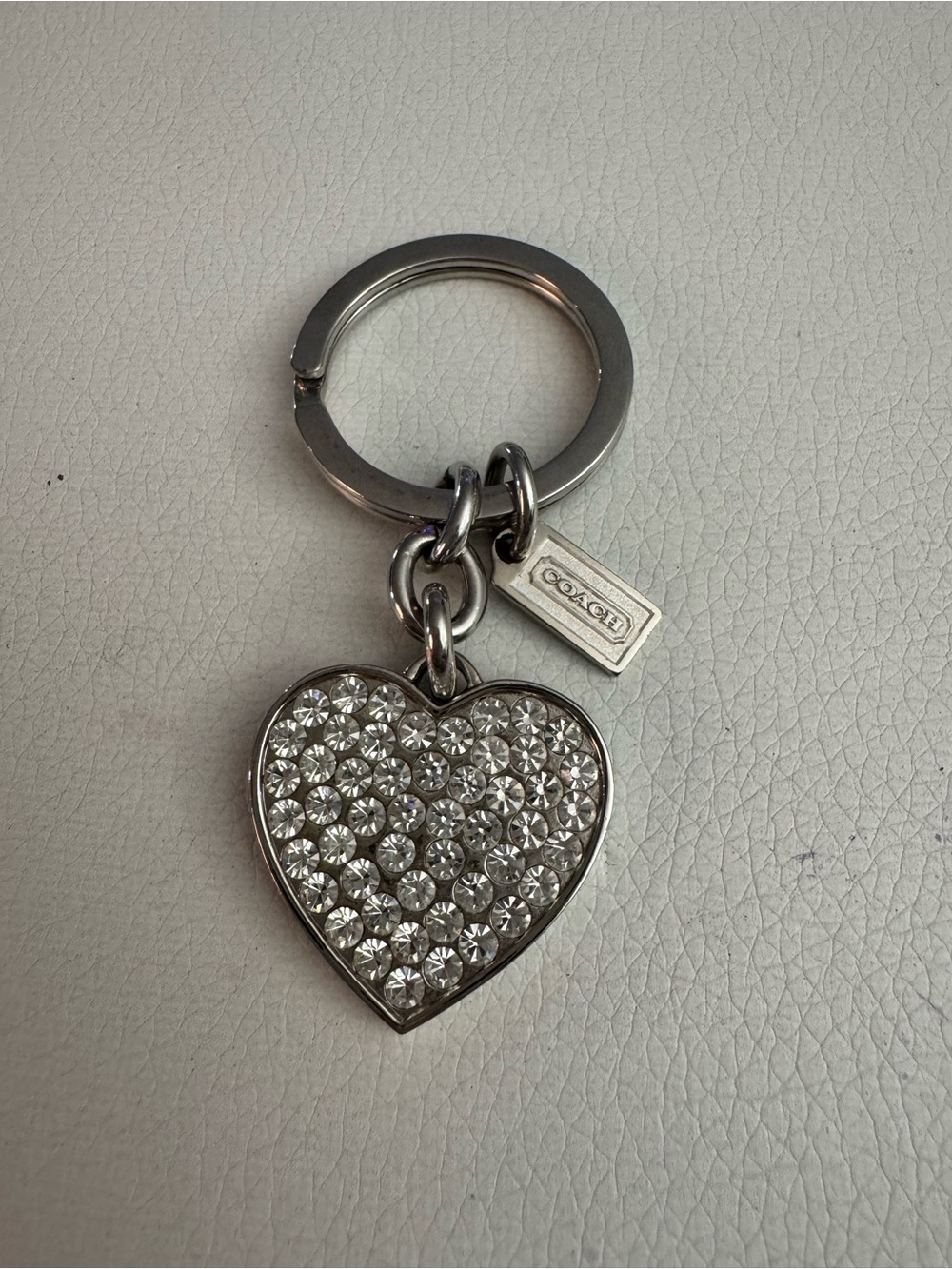 Coach Silver Heart Crystal Keychain